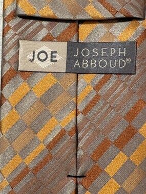Joseph Abboud Silk Geometric Silk Tie Orange Gold Checked 3.5" Wide 60" Long